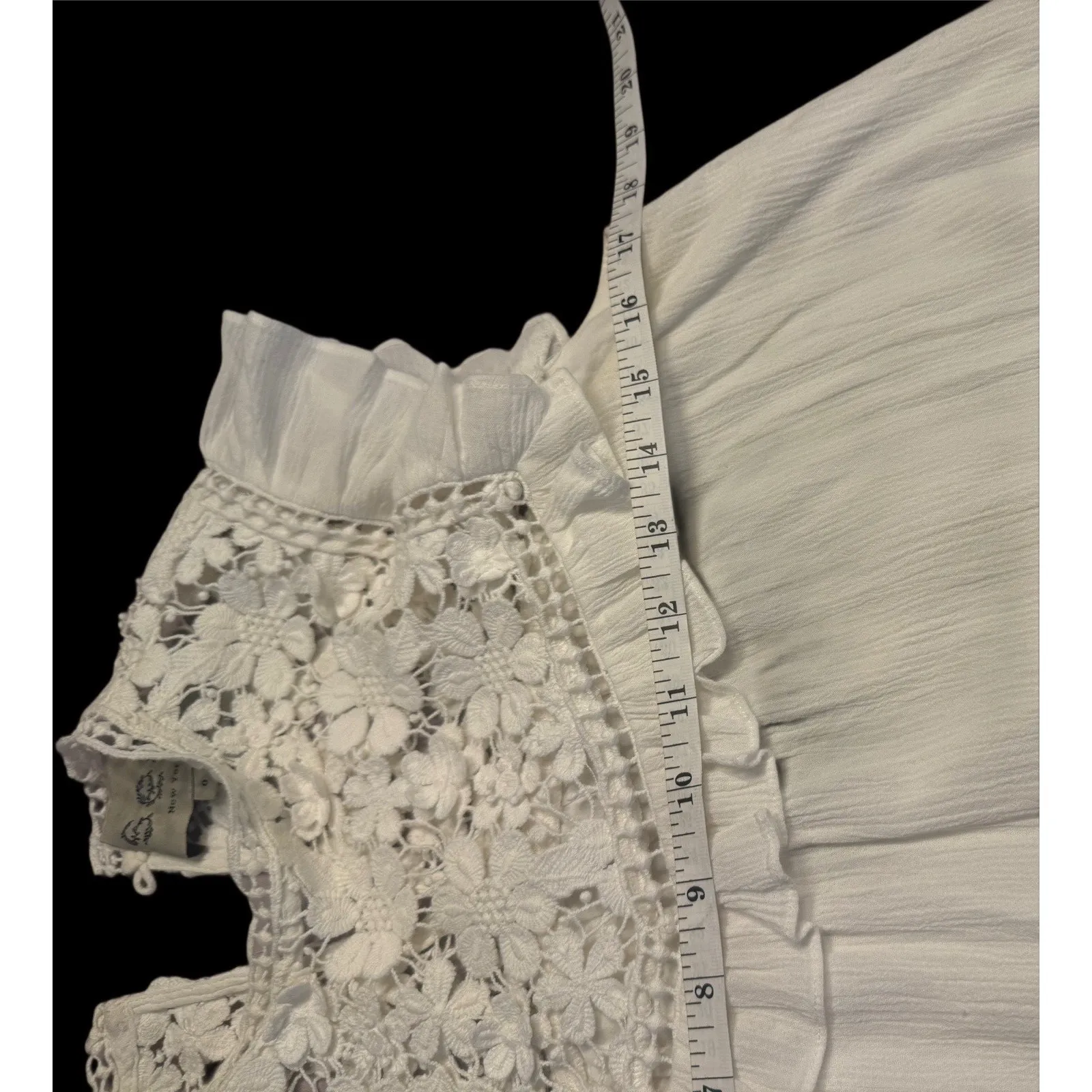 SEA NEW YORK White Cotton Midi Dress/Crotchet Floral/ Petal‎ Sleeve Boho Sz 0 - Image 3