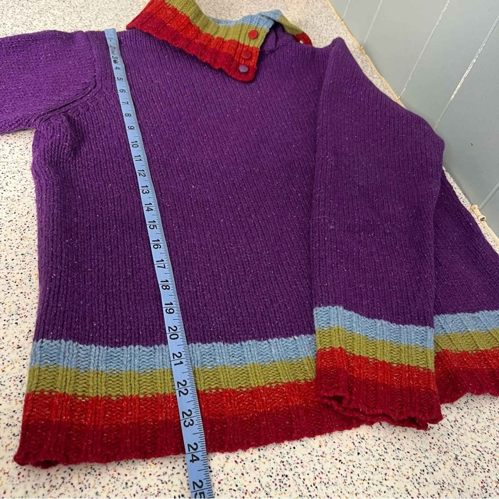 Nua Merino Wool Silk Sweater Striped Turtleneck Artsy Folk Purple Women's Size L Size L - Image 7