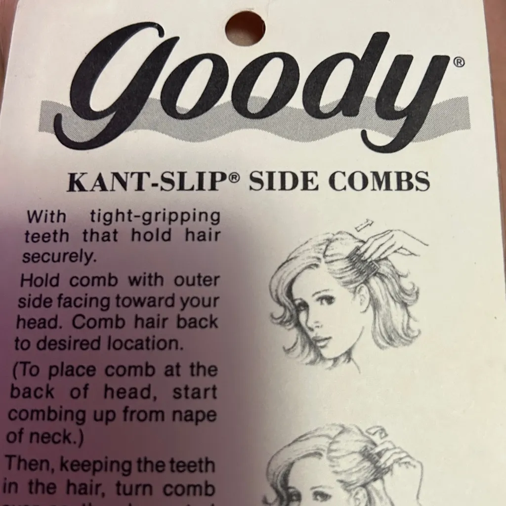Vintage 1989 Goody Products 2 Kant Slip Side Combs Brown USA Unused - Image 3