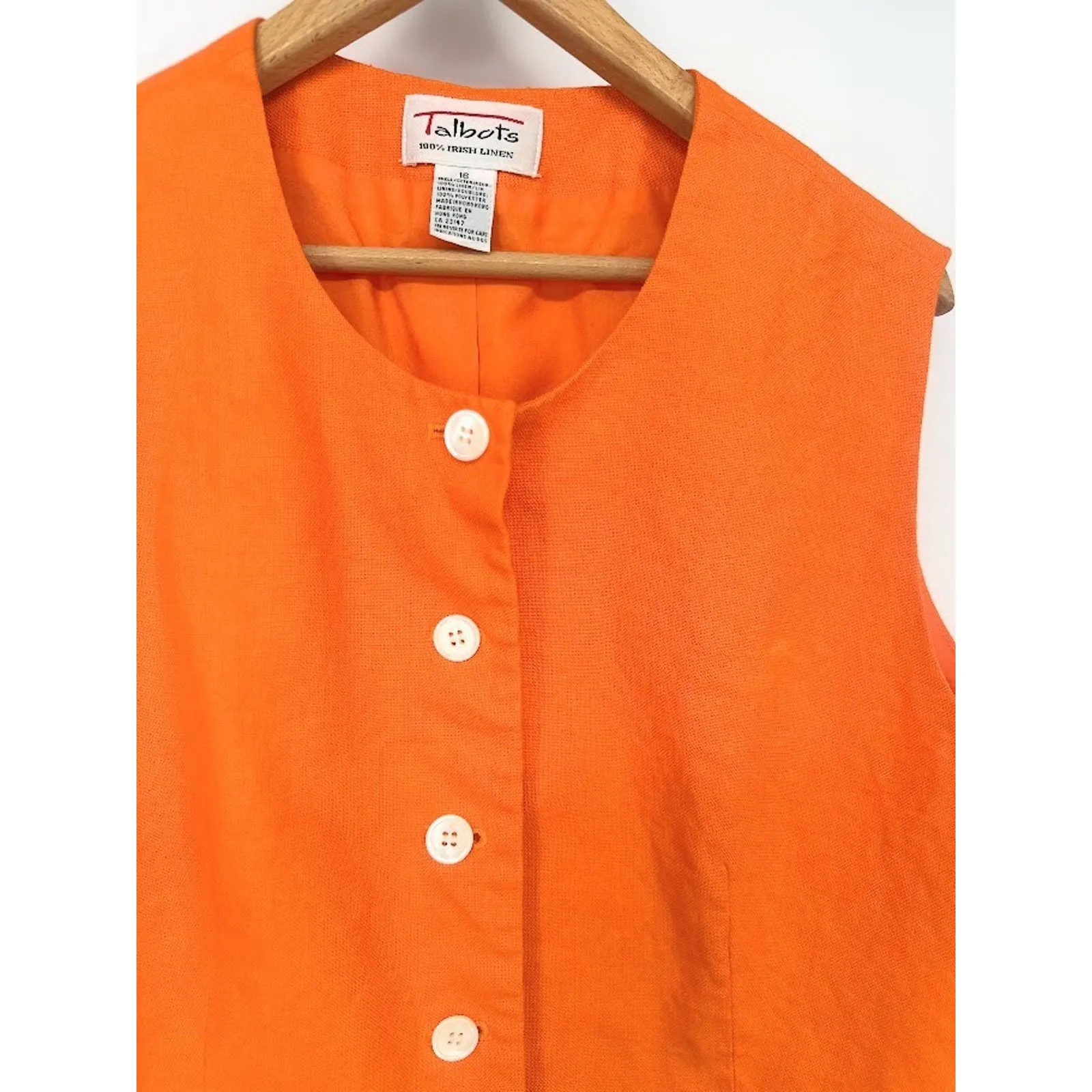Vintage Talbot's 100% Irish Linen Button Up Vest Orange Vest Size 16 - Image 2
