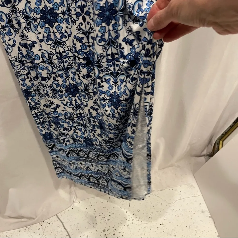 Breezy J. Jill sleeveless maxi dress boho summer flowy beach pool casual coastal Blue - Image 3