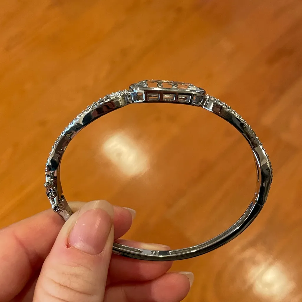 Lia Sophia “Maiden” Silver Tone Infinity Crystal Hinged Bangle Bracelet - Image 4