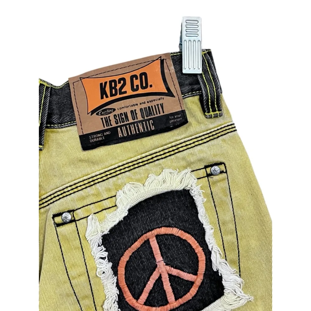 KB2 CO. Peace Embroidered Denim Jean Shorts Size 25W Studded Stitched Hippie Black - Image 4