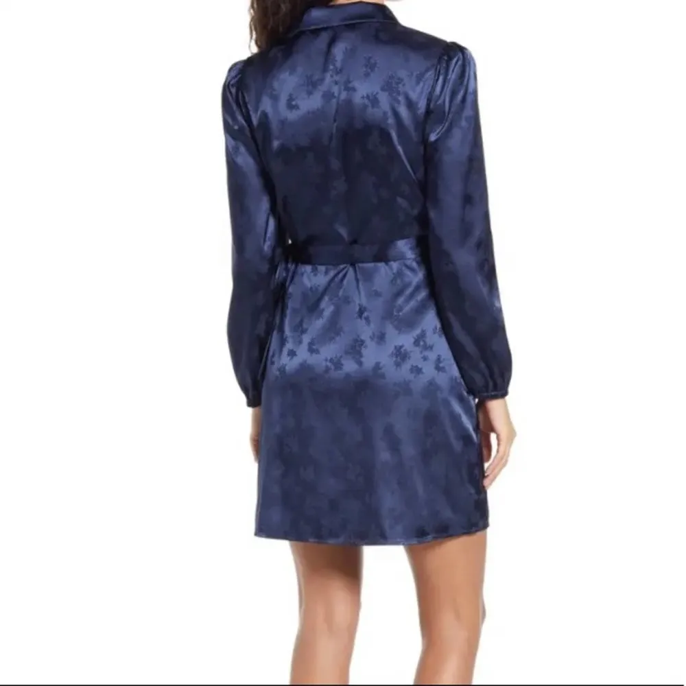 ADELYN RAE Elisa Jacquard Long Sleeve Minidress In Navy satin sz M - Image 3