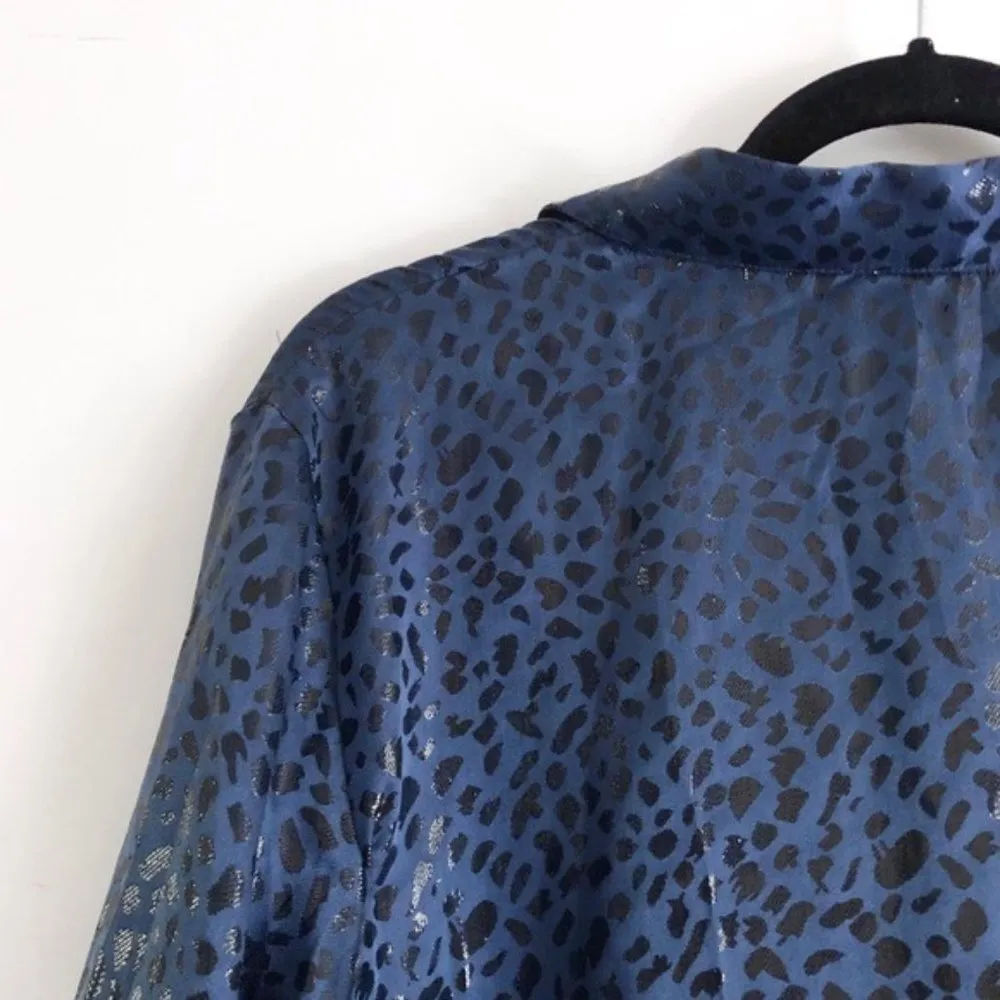 Chico’s Tunic Top 12 Silk Cheetah Animal Print Metallic Navy Blue Cocktail Party - Image 5