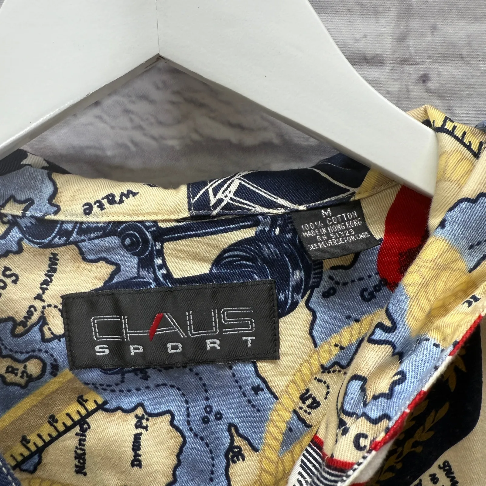 Vintage Chaus All Over Print Zip Hooded Jacket Size M Americana Maps Red Blue Size M - Image 5