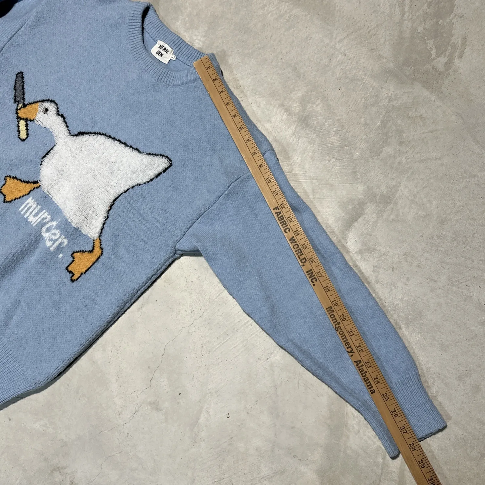 Aelfric Eden Murder Duck Goose Pattern Sweater Unisex SZ Large Blue Crewneck - Image 8