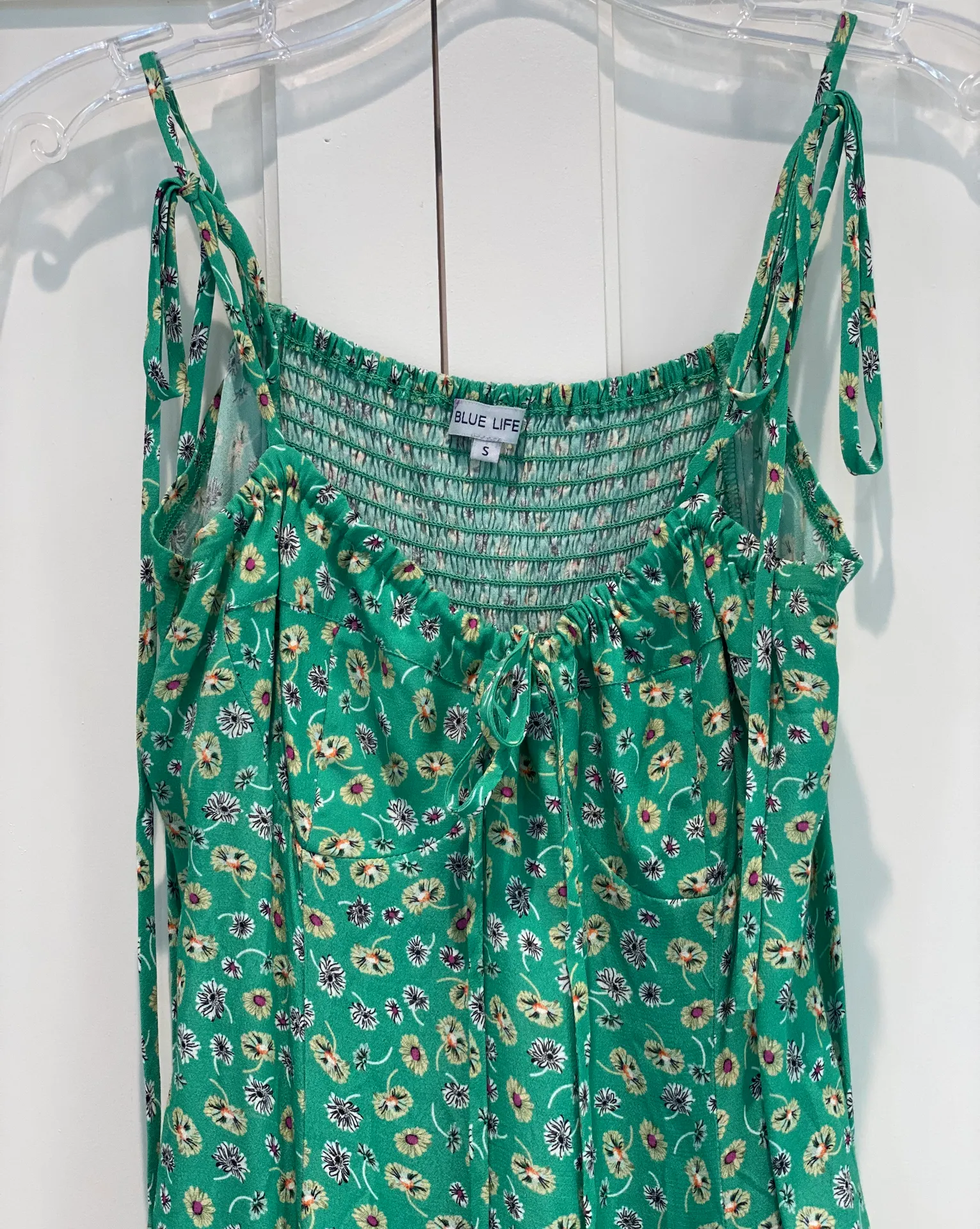 Blue Life Sienna Green Floral Smocked Dress Size Small - Image 4
