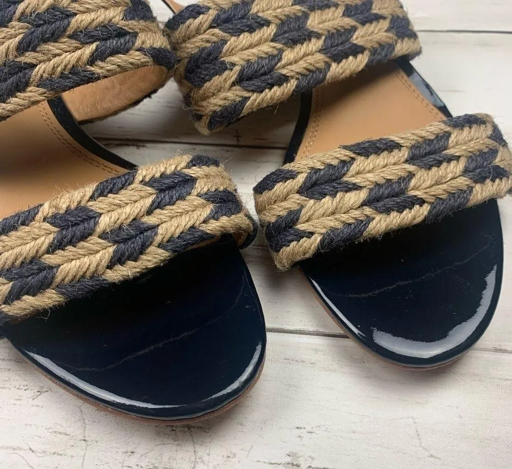 Tory Burch Lola Flat Sandals Jute Woven Nautical Summer Navy Coastal Resort Wear - Image 5