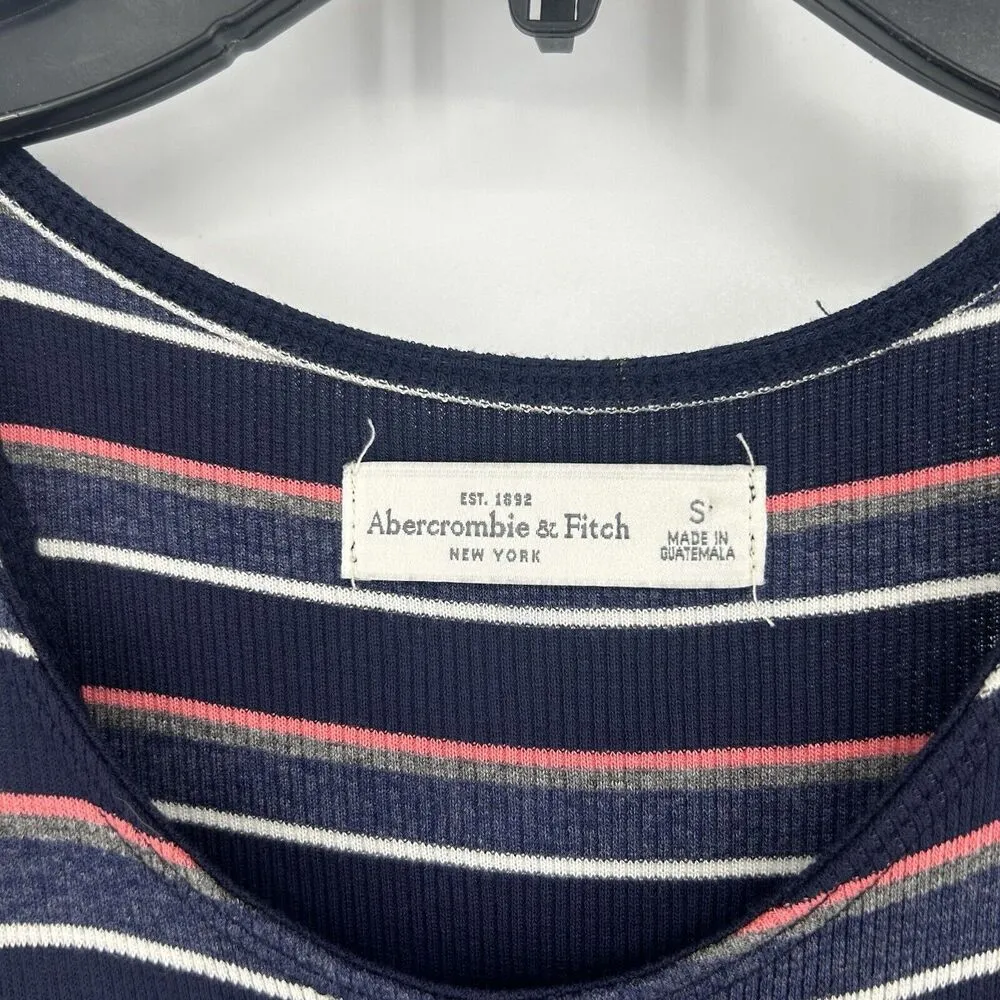 Abercrombie & Fitch Ribbed Knit Tank Dress Blue Pink Stripe Racerback Size S - Image 8