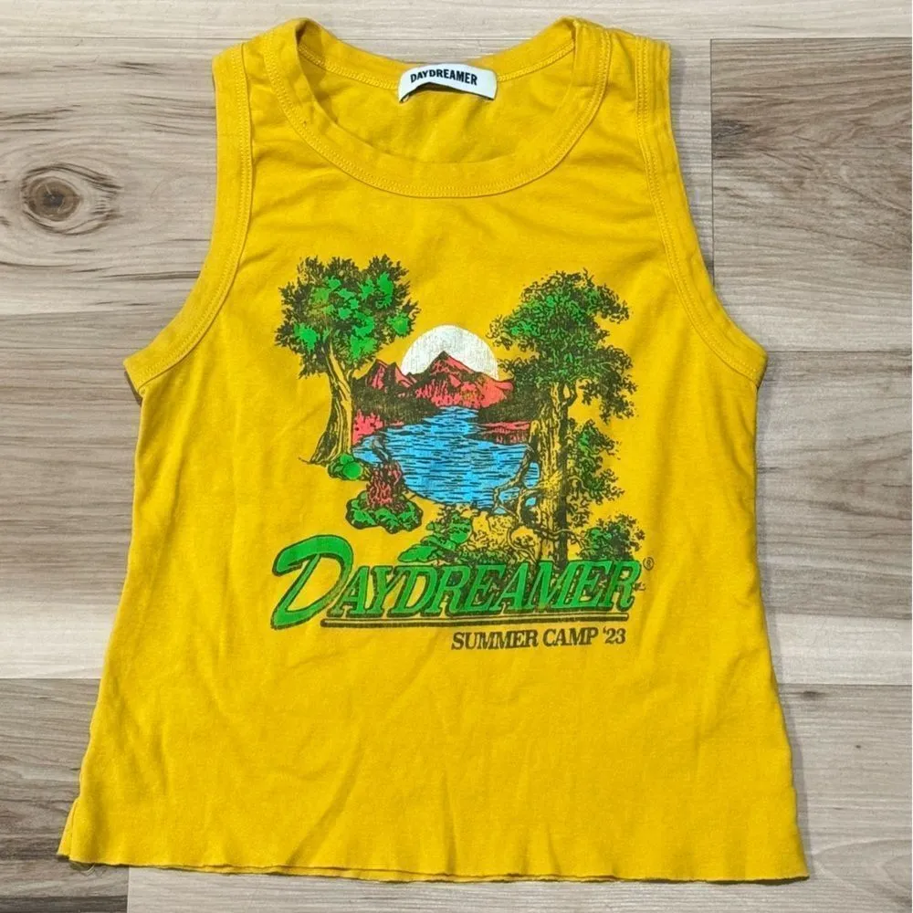 Daydreamer Yellow Camp Graphic Tank Top Women’s XS - Image 2