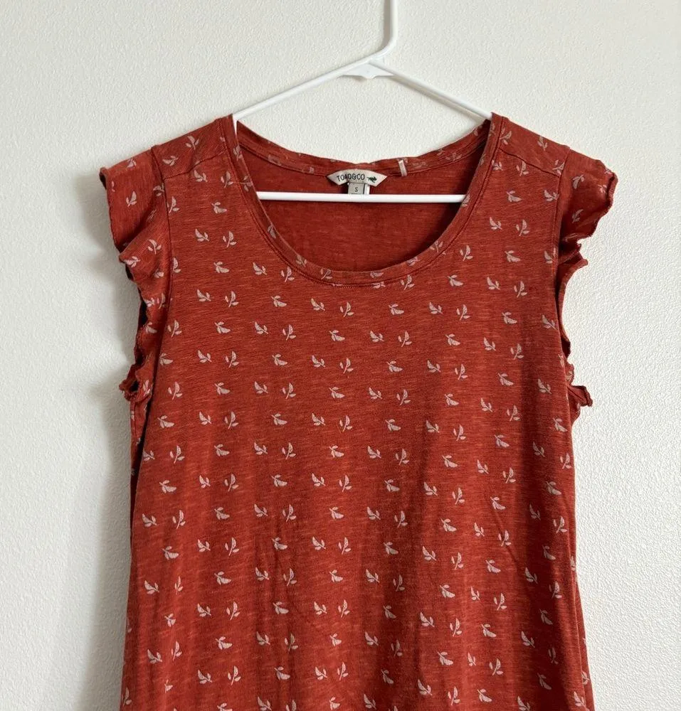 Toad&Co Women’s Rufflita Dress Orange Leaf Organic Cotton Blend Small - Image 3