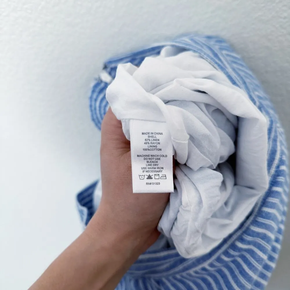 [1. State] Blue White Striped Linen Blend High Rise Wide Leg Crop Pants Sz Large - Image 12