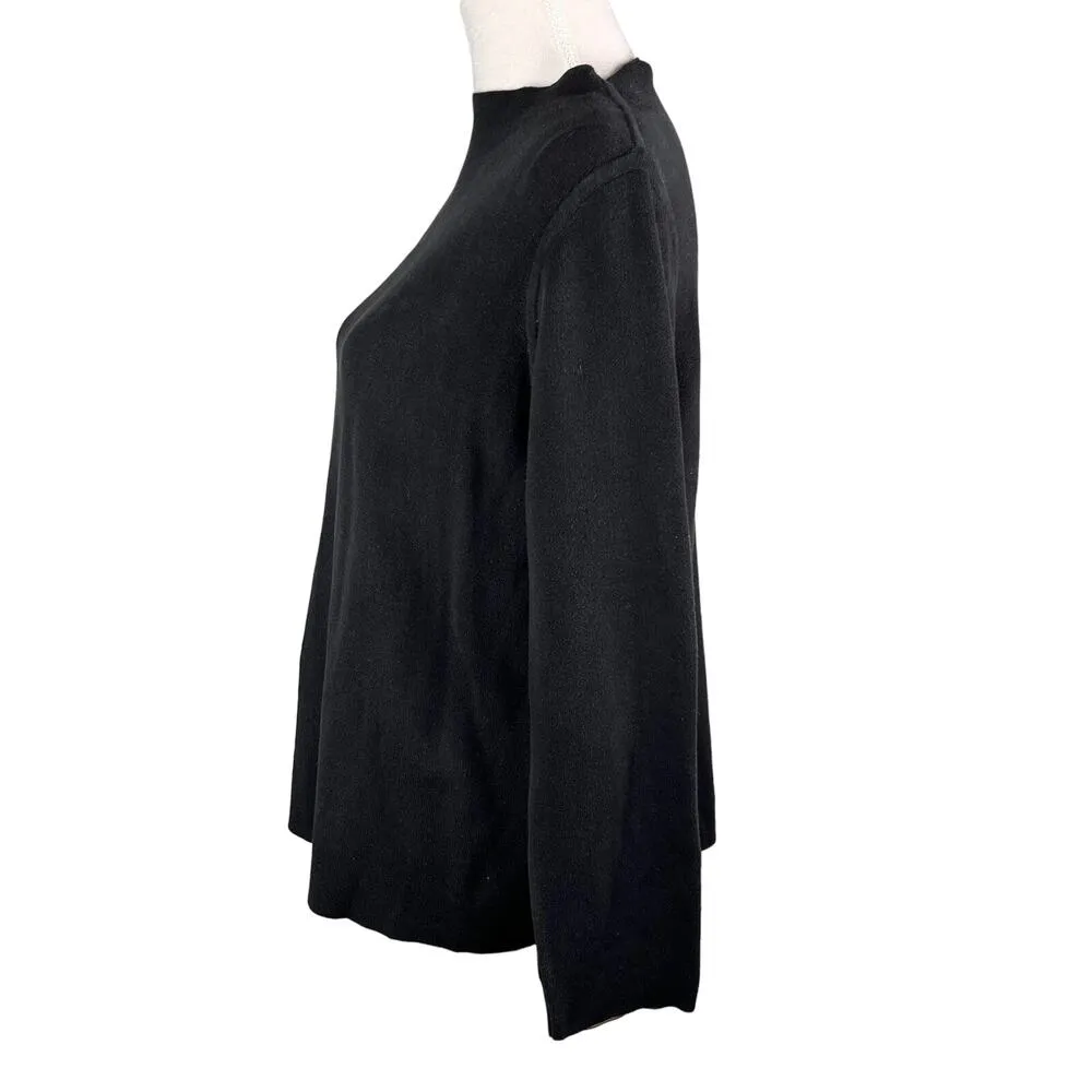 Eileen Fisher Sweater Large Silk Blend Black Beige Contrast Sleeve - Image 9