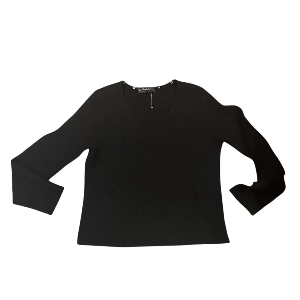 Brooks Brothers Pure Italian Cashmere V Neck Knit Sweater Womens Black - Image 2