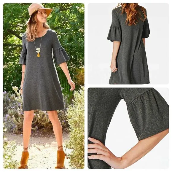 Matilda Jane Dress Womens Size XS Gray Shift Live To Teach Ruffle Sleeve Stretch - Image 2