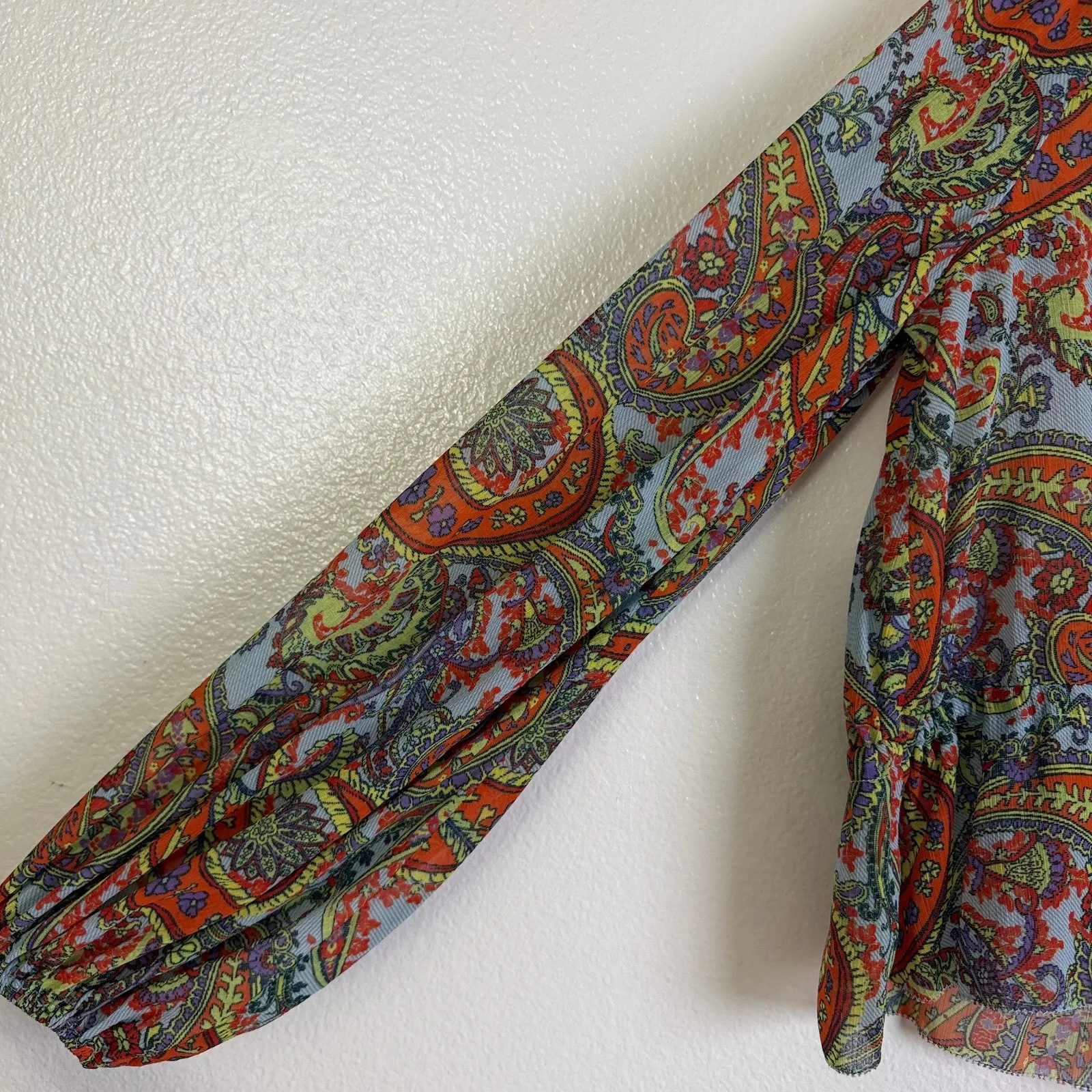 L'Agence Pixie Bohemian Blouse Womens Small Paisley Long Sleeve Boho Cinch Tie - Image 5