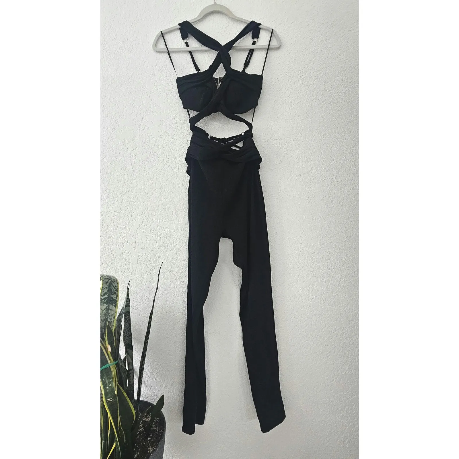 PatBO Lurex‎ Cut Out Jumpsuit Black Strappy Cat Suit Size 4 $595 - Image 6