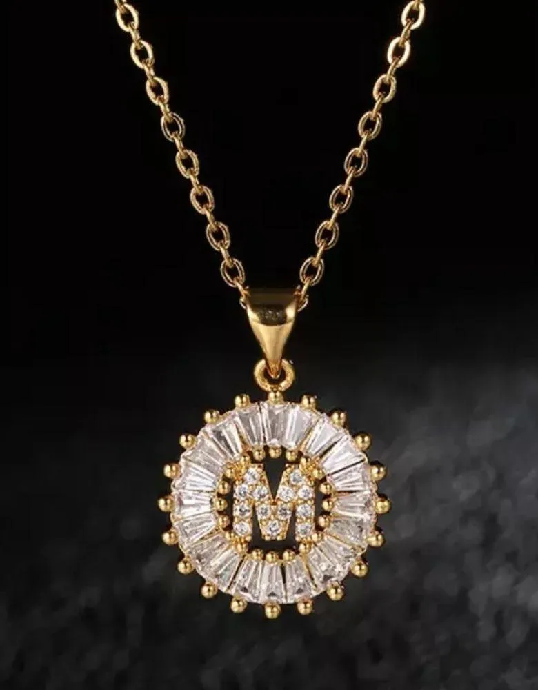 Gold Initial Crystal Sparkly Pendant Necklace A - Image 5