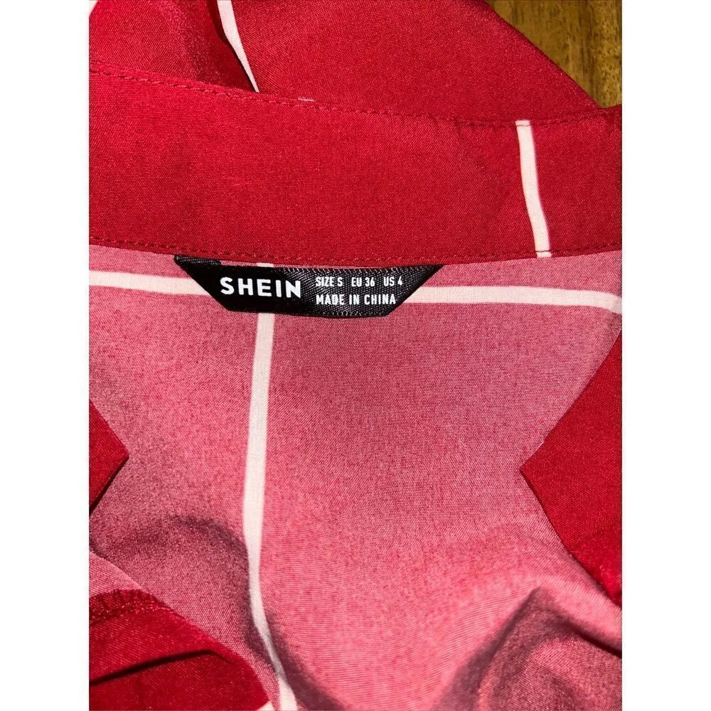 SHEIN Privé Windowpane Plaid Notched Neck Blouse Size Small - Image 7