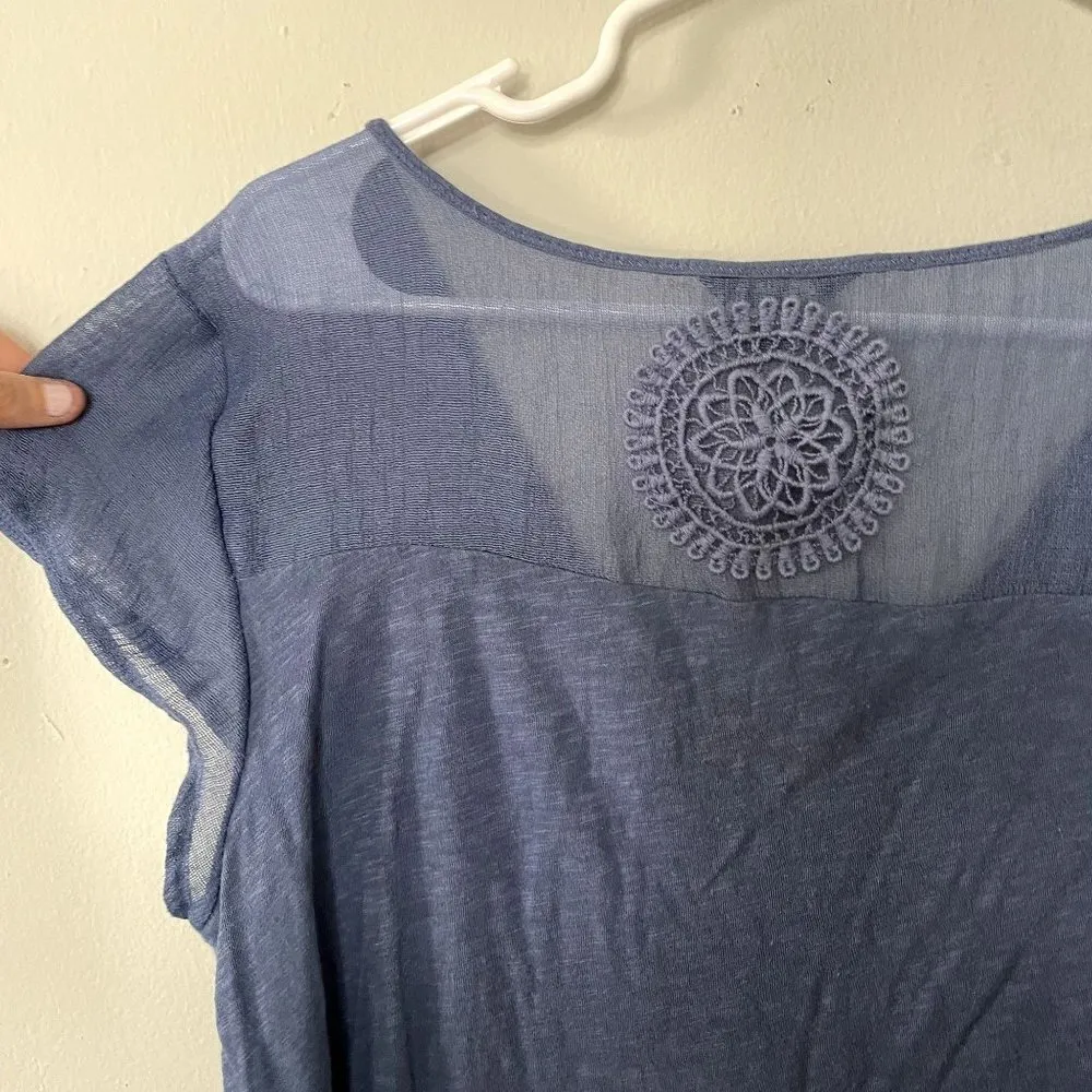 Lucky Brand lightweight blue summer top sheer sleeves comfortable cotton modal - Image 8