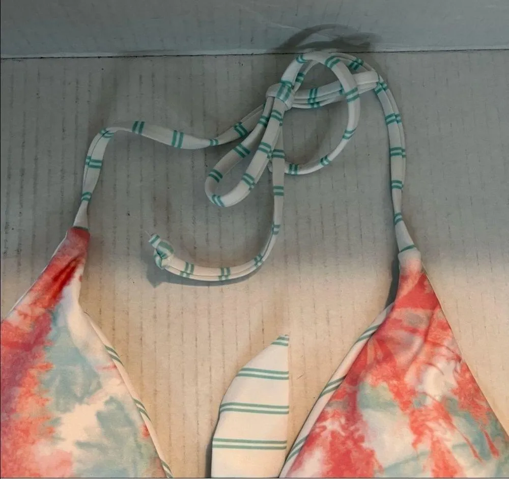 Splendid Swim Top Bellini Reversible Halter Bra Bikini Sz M NWT Stripes/ Tie Dye - Image 8