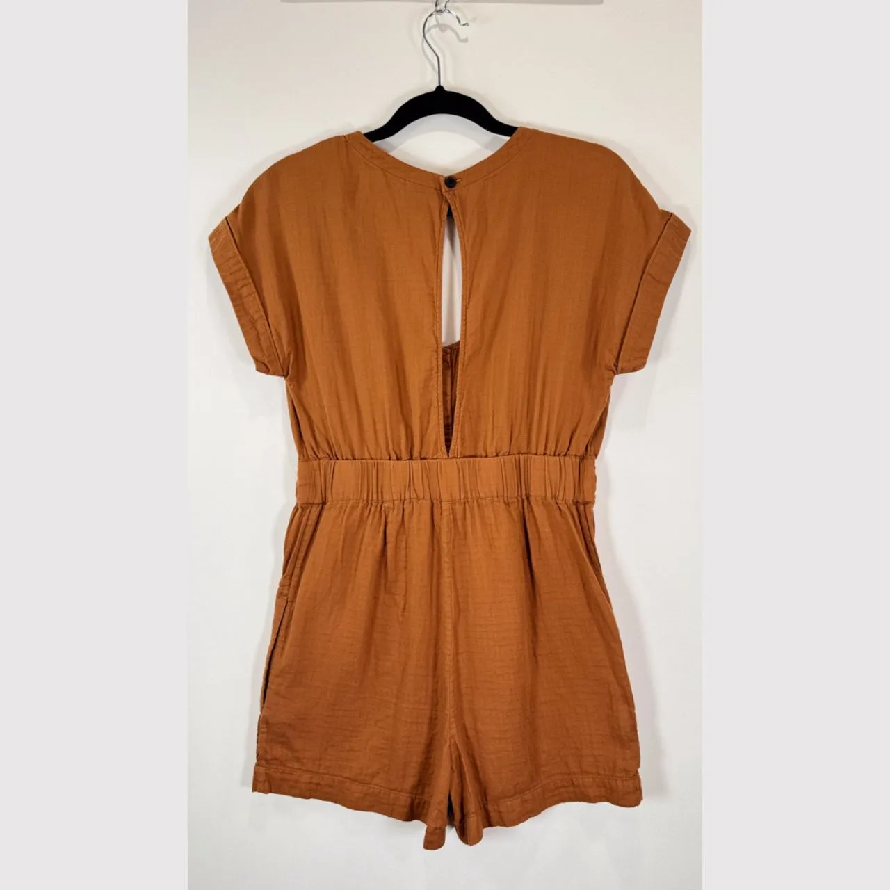 Patagonia Womens Romper Brown V Neck Organic Cotton Gauze Playsuit Tie Bow XS - Image 3