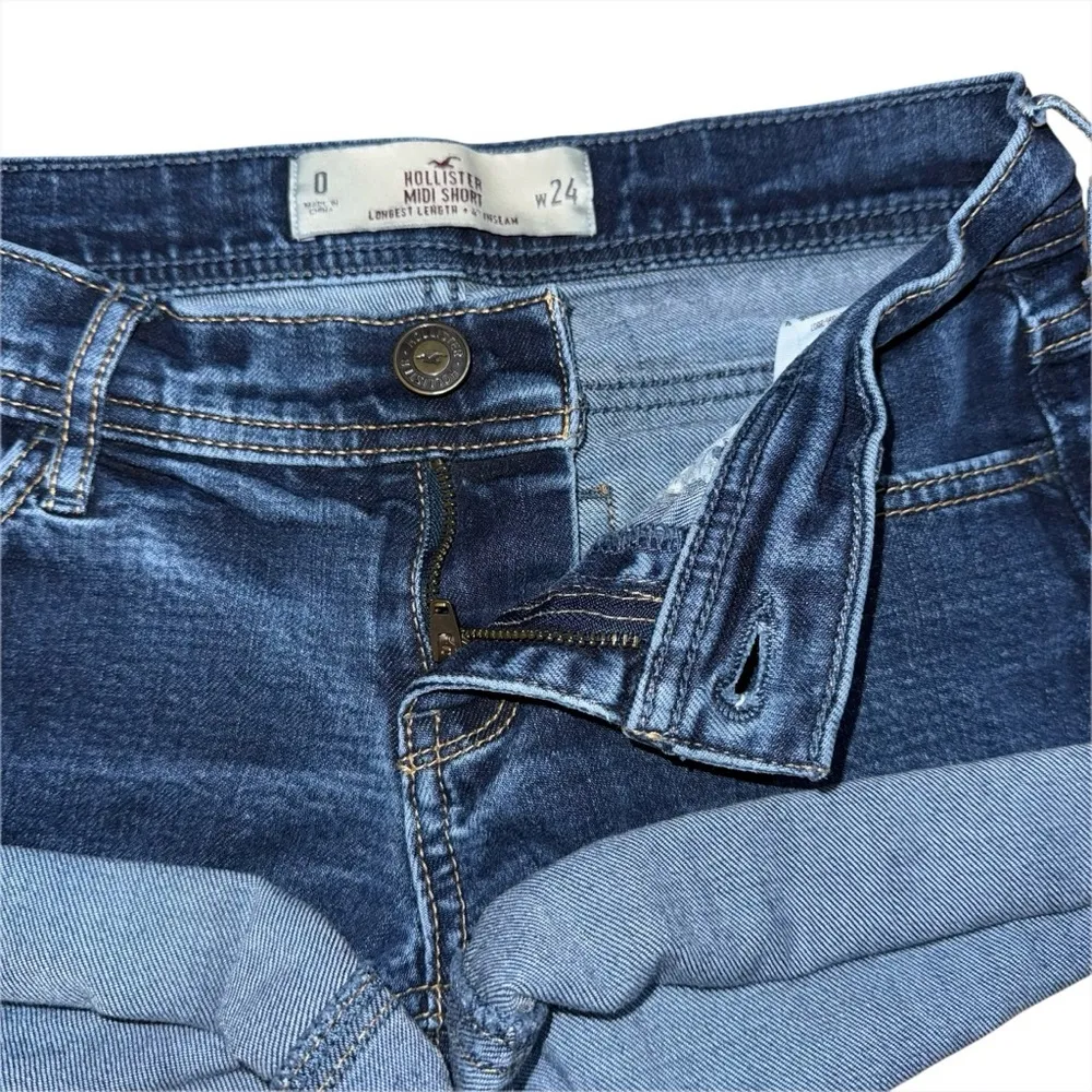 Hollister Ultra Low Rise Micro Mini Jean Shorts Dark Wash Cuffed 0 / 24 y2k - Image 3