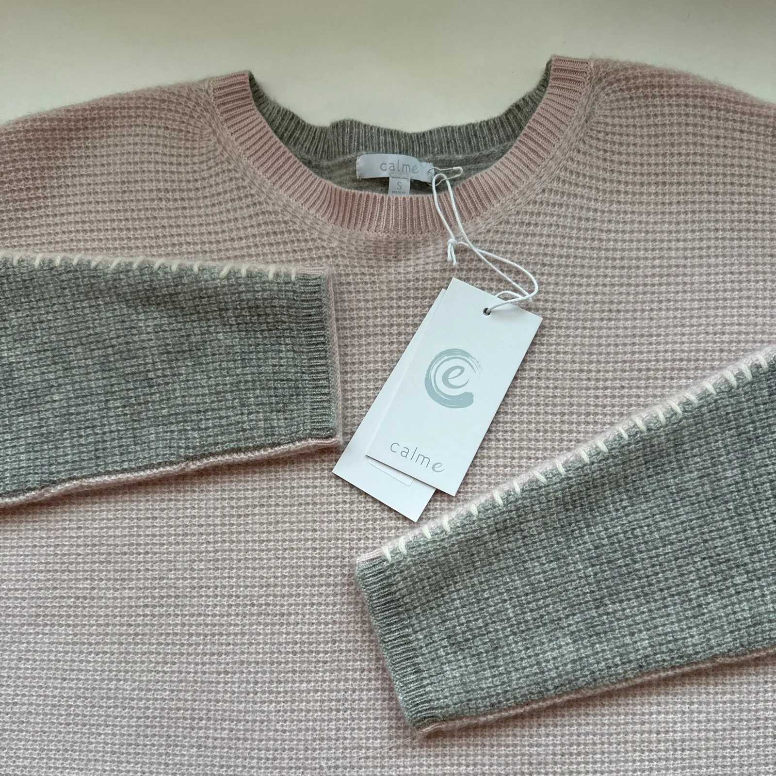 NWT Johnny Was Color Block Pink/ Grey Cashmere Sweater Sz S - Image 2