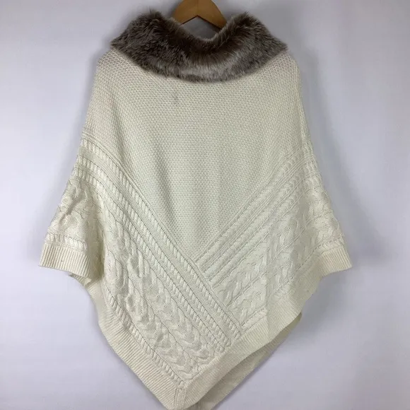 Talbots Faux Fur Knit Poncho Medium NEW - Image 2