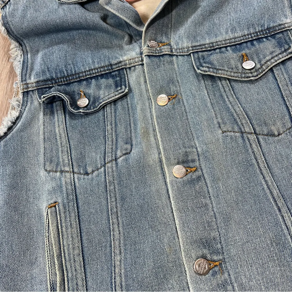 Vintage Harley Davidson biker blues denim vest American flag‎ back piece Blue Size M - Image 4