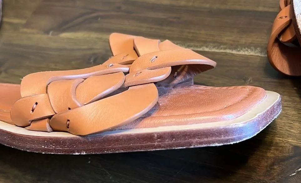Lafayette 148 New York Ines Knot Sandals Leather Camel Copper Flats Slides Rare - Image 6