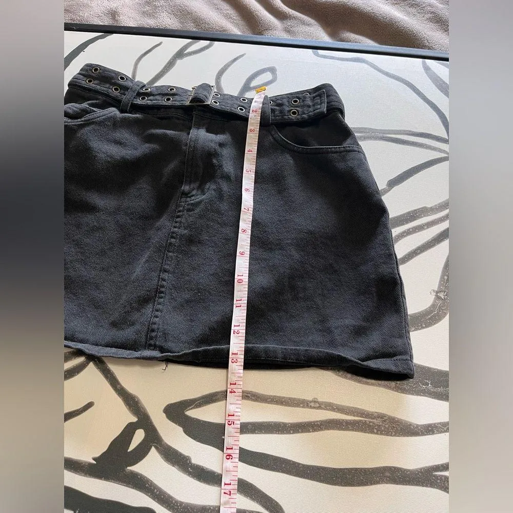 FOREVER 21 Black Denim Jean Mini Skirt Belted Y2K Women’s Sz Small EUC - Image 7