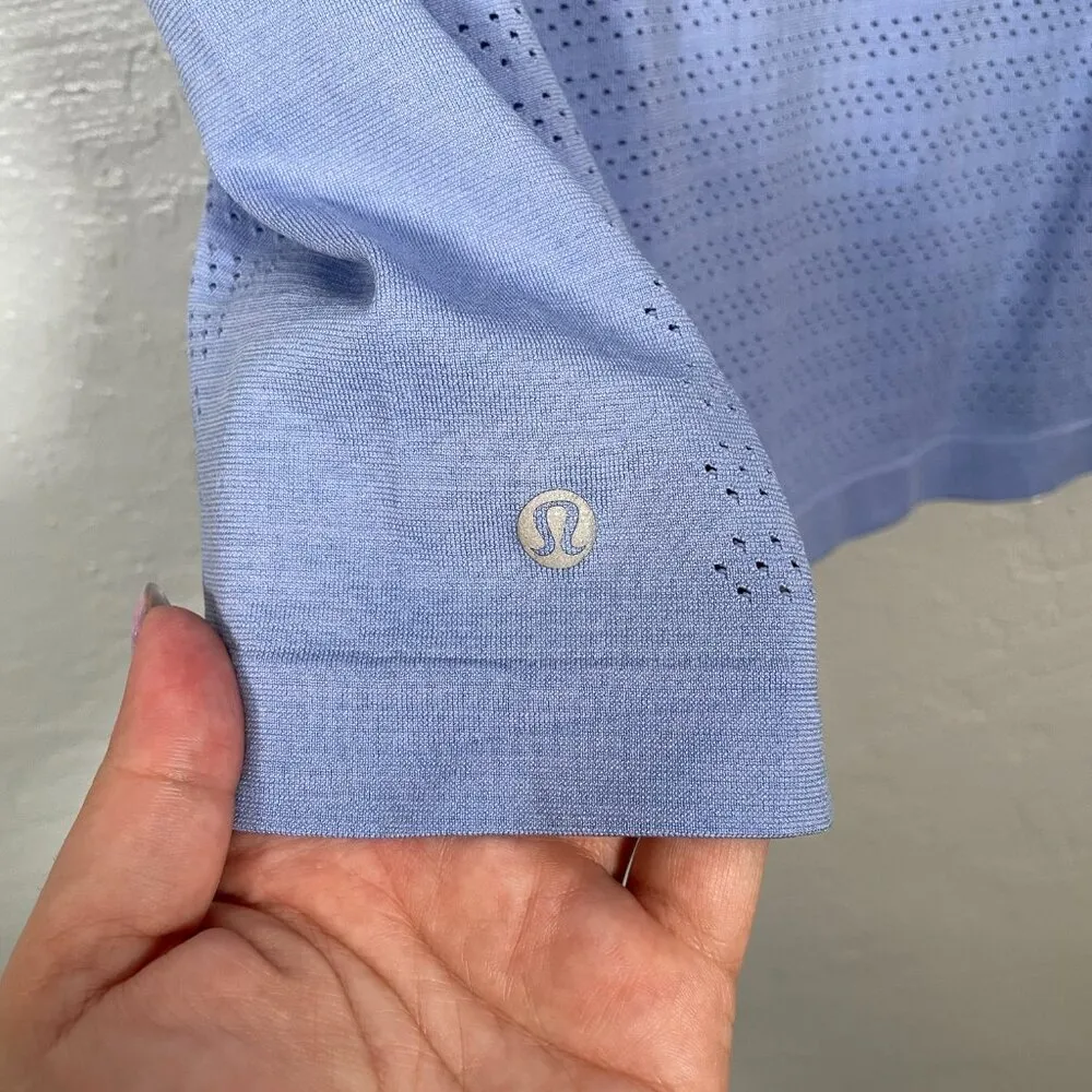 Lululemon Women 6 Hydrangea Blue Breeze By Short Sleeve Shirt Perforated Running - Image 6