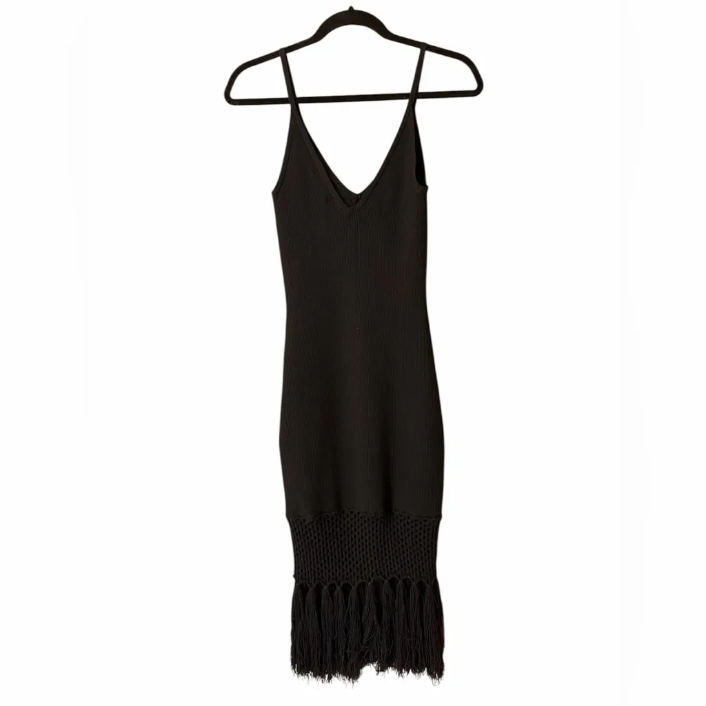 Lulus Sunny Festival Black Ribbed Knit Fringe Midi Dress NWOT - Image 6