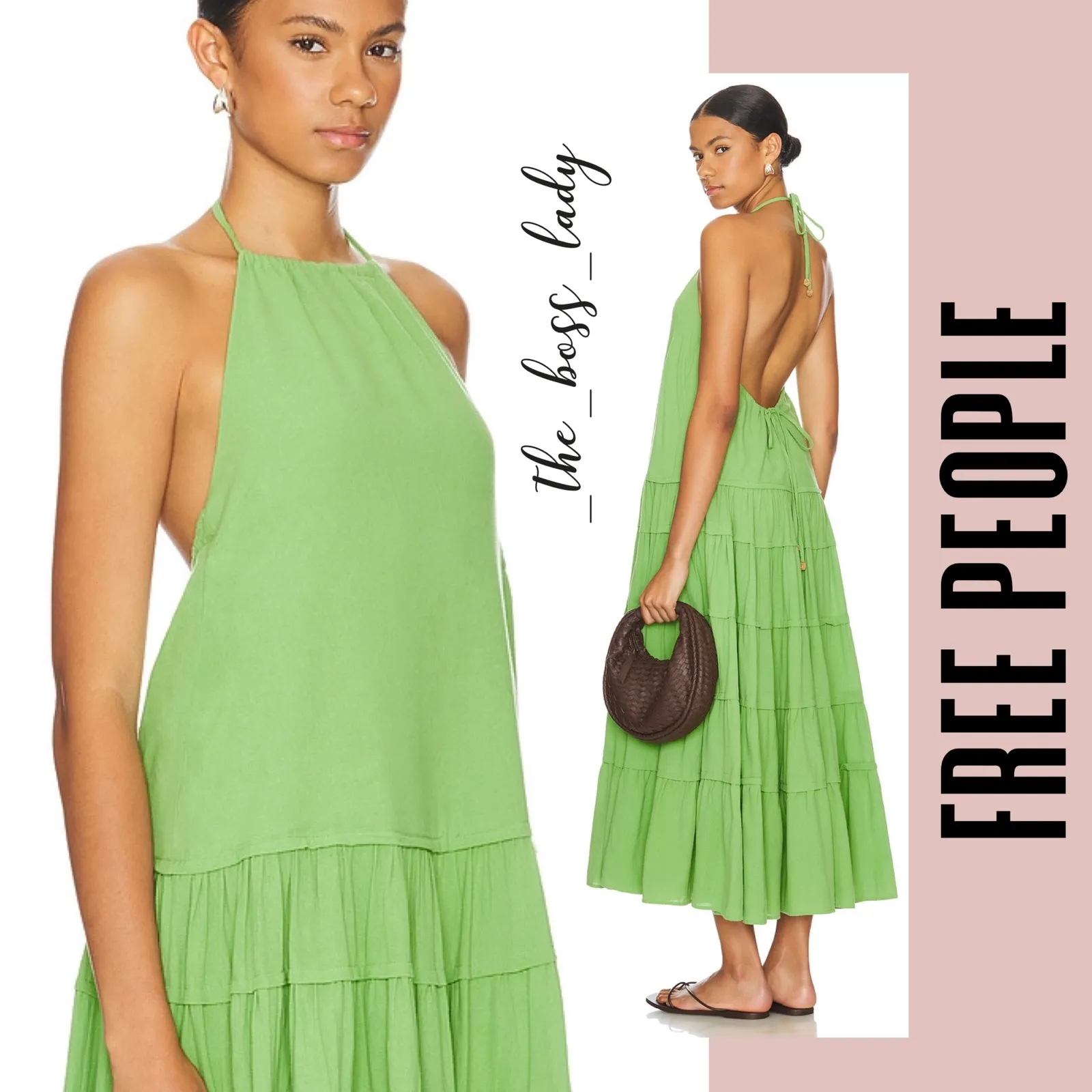 Free People maxi dress tiered halter ruffled cotton open-back Small - Image 7