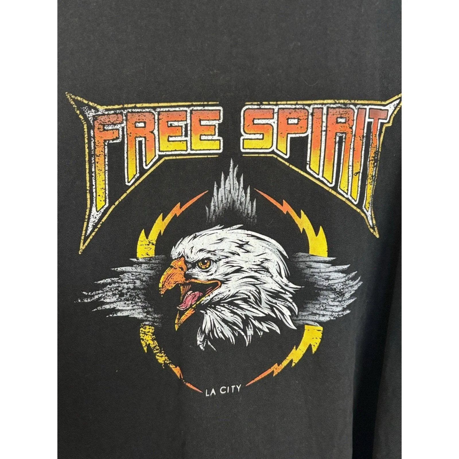 LA City Streetwear Graphic Tee Bald Eagle Free Spirit Cotton Size XL Boxy Fit Black - Image 3