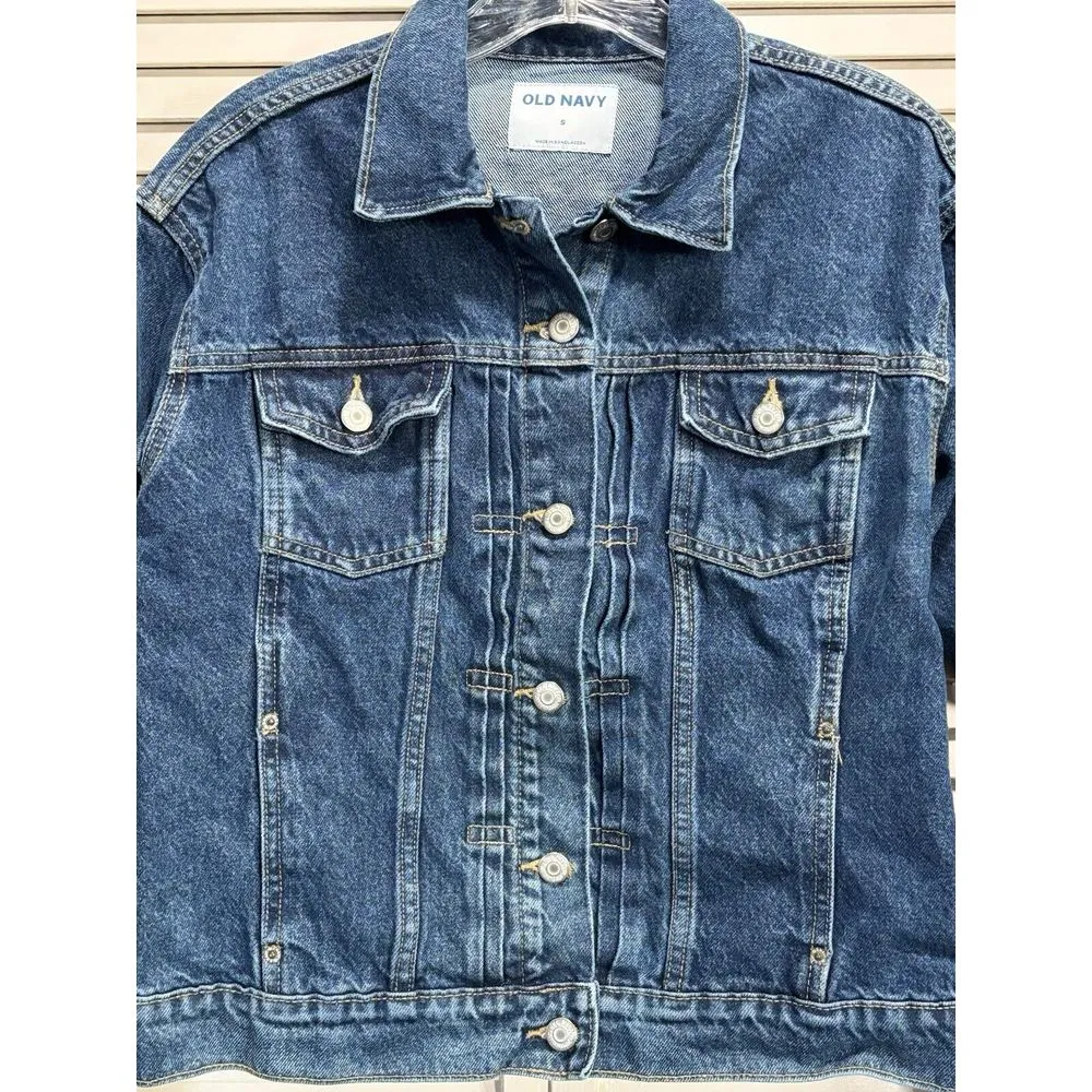 Old Navy Dark Wash Denim Jacket‎ Size Small Pockets Button Up Collar Cotton - Image 2