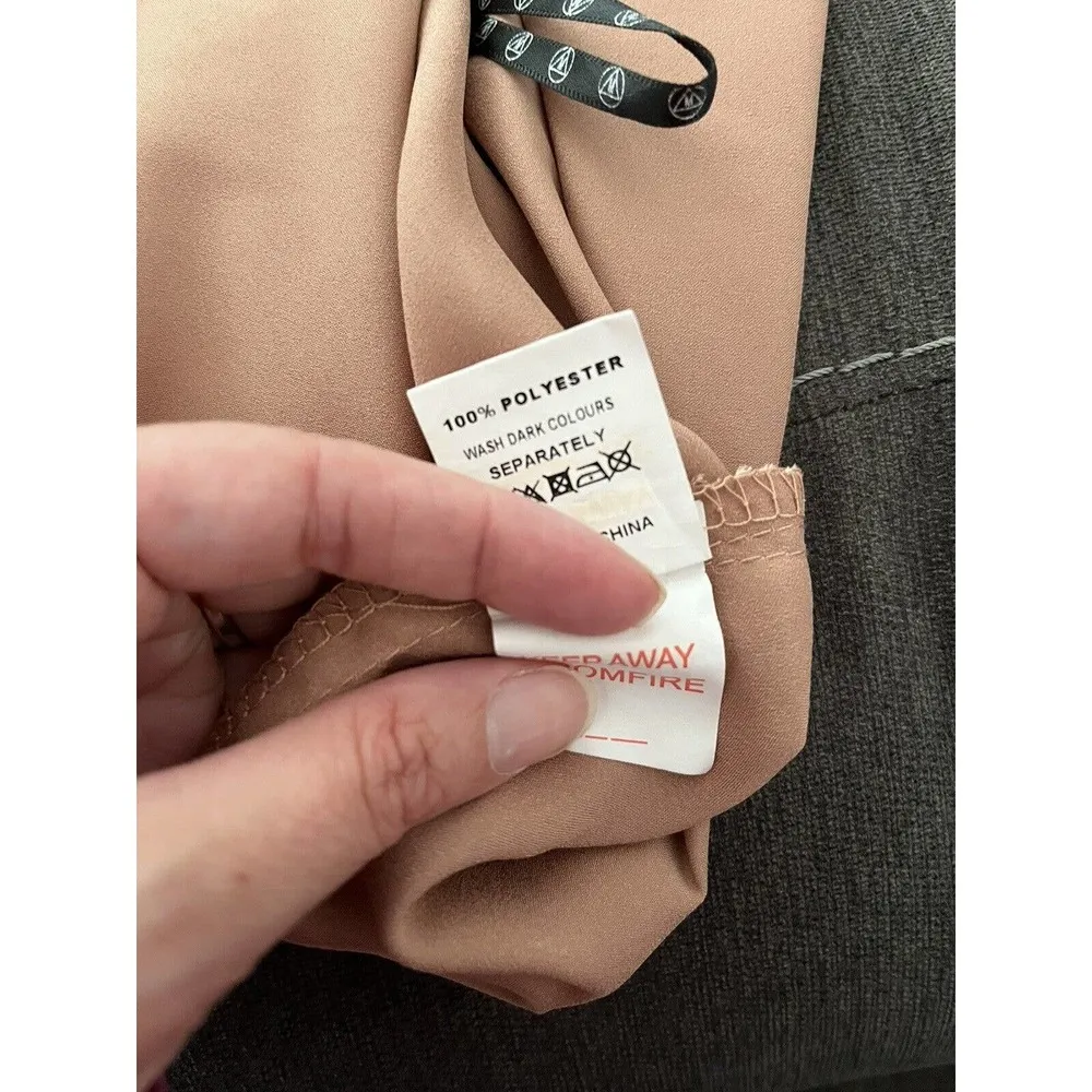 Carli Bybel x Missguided Silky Cami Satin Slip Dress Camel Brown Size 0 - Image 7