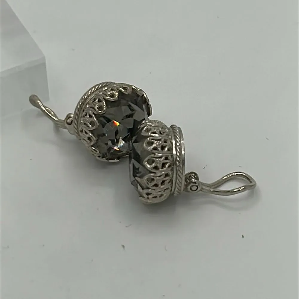 Vintage smokey gray Omega Clip Back earrings Silver - Image 3