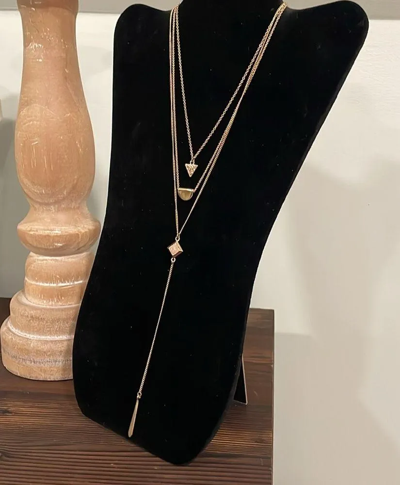 Gold tone triple strand rhinestone stone accent lariat necklace - Image 4