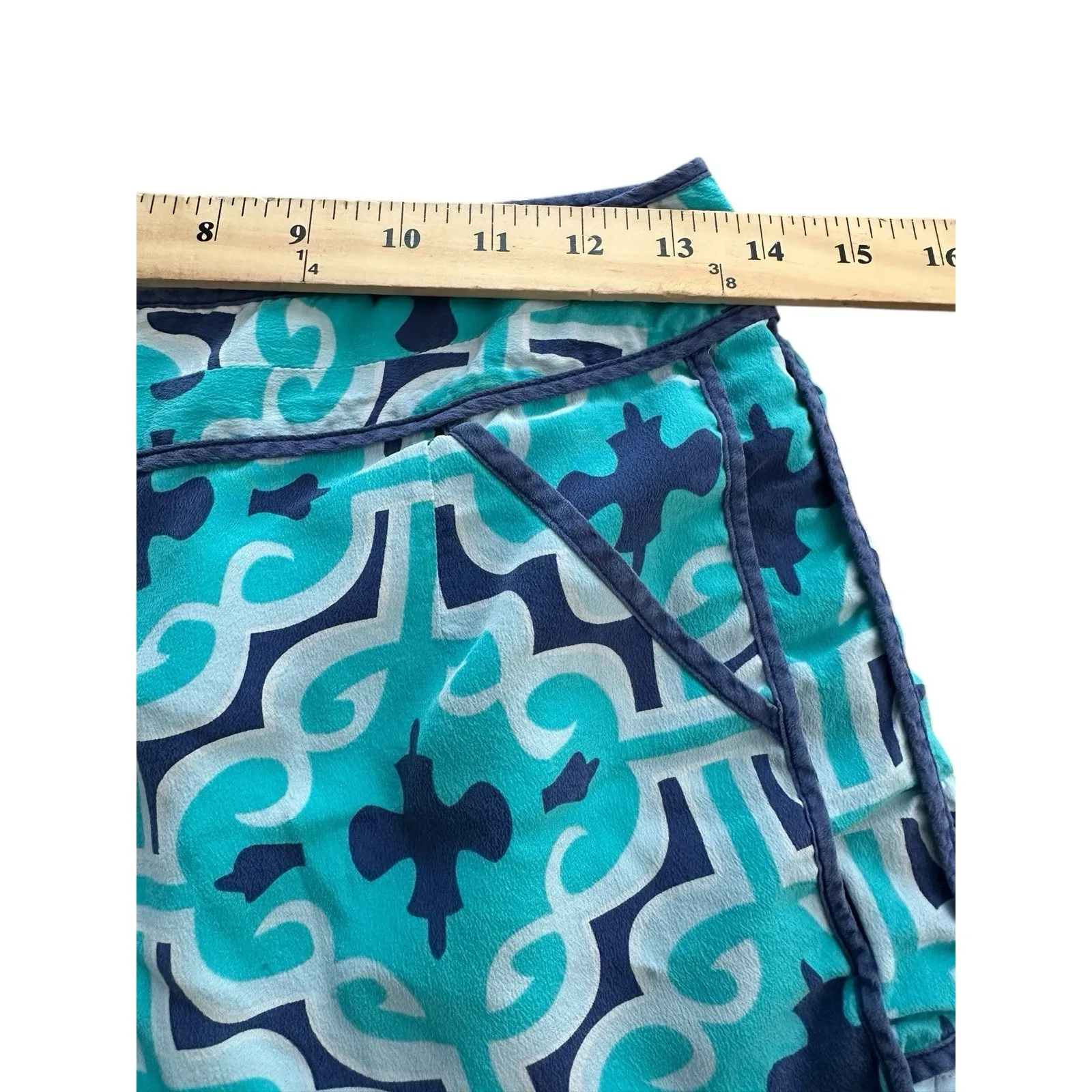 Annie Griffin Shorts Women's Sz 4 100%‎ Silk Blue White Geometric Print #BB12-4 - Image 5