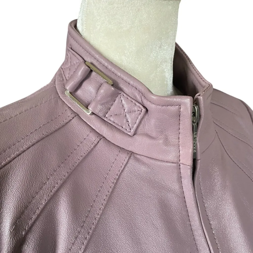 Bradley by Bradley Bayou long sleeve zip up soft rose pink/purple leather jacket - Image 6