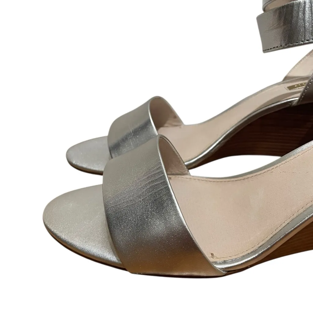 Louise Et Cie Punya Metallic Sterling Leather Wedge Sandals Ankle Strap Women 11 - Image 2