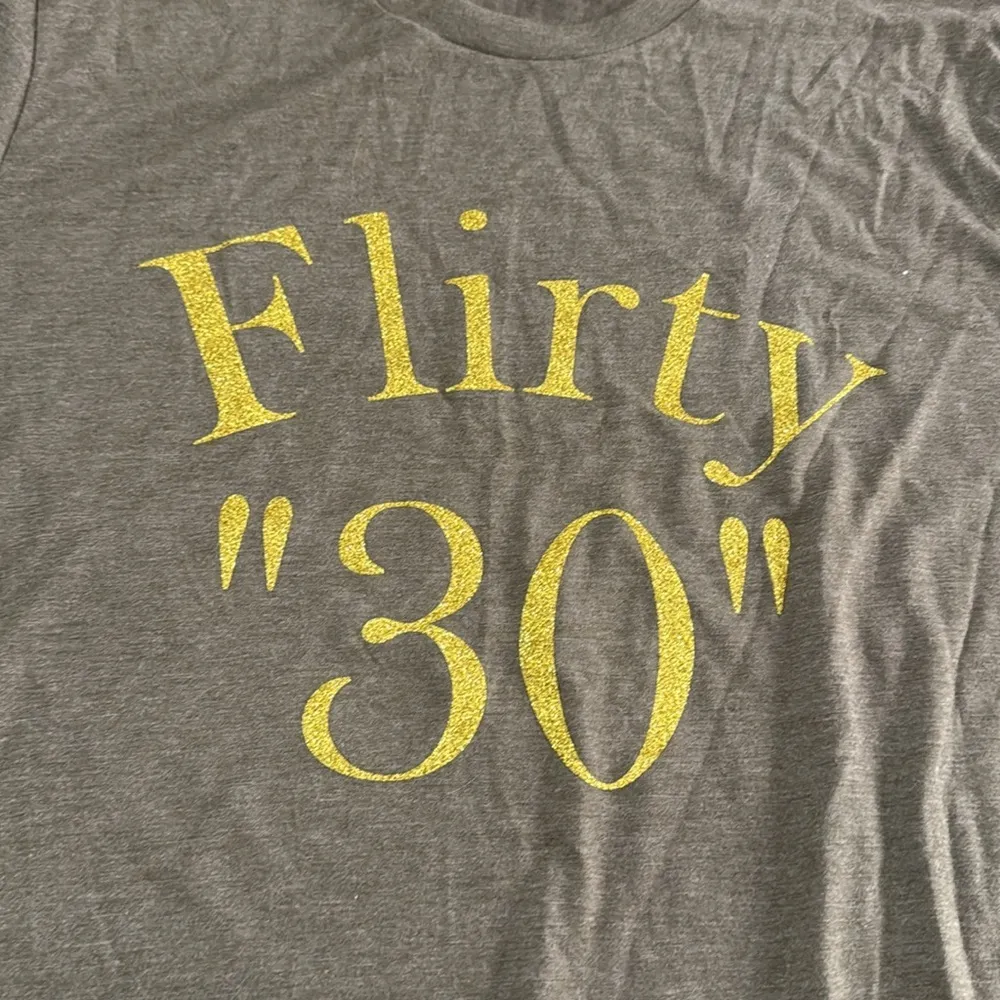 Flirty '30' Olive Green T-Shirt with glitter gold logo size large - Image 2