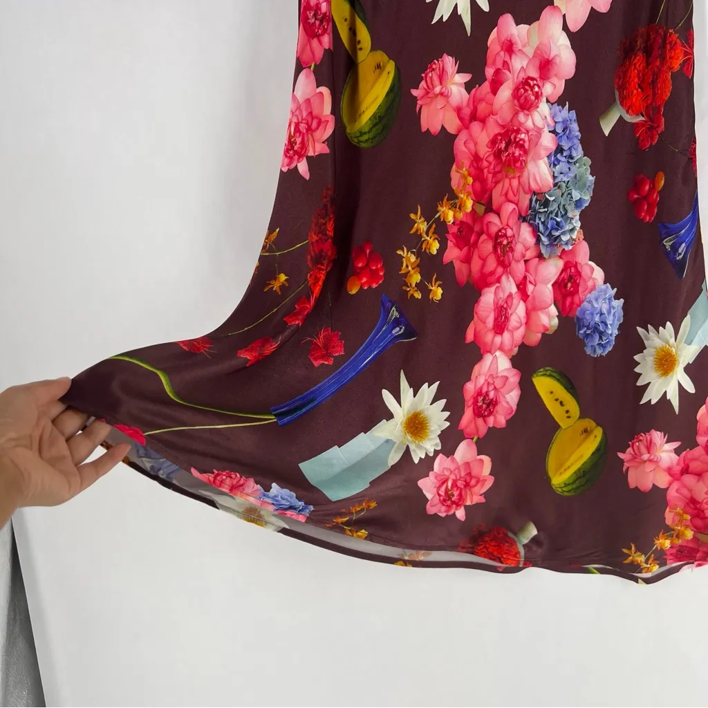 Gorman X Hattie Molloy Still Life Satin Slip Skirt Midi Floral Print Pull - Image 5
