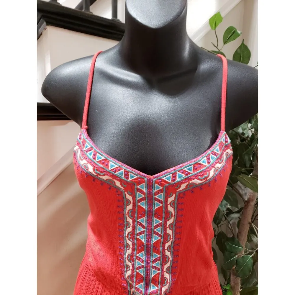 Lily Rose Women Red Solid Polyester Scoop Neck Sleeveless Long Maxi Dress Large - Image 5