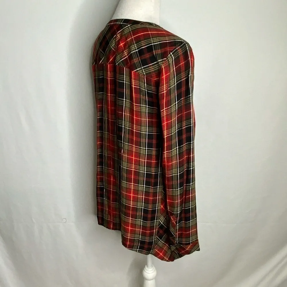 J Jill Long Sleeve Red & Black Plaid V Neck Casual Long Sleeve Top XS - Image 8