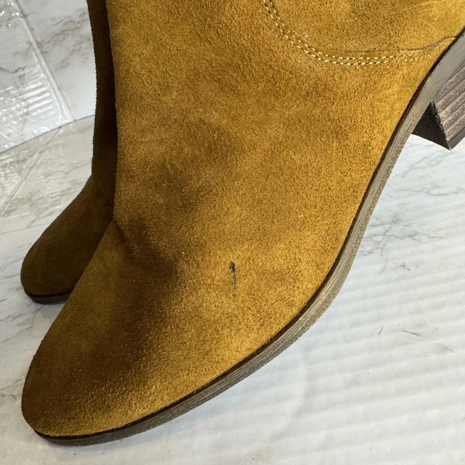 Lucky Brand Boots Womens Size 9.5M Suede Block Heel Ankle Zip Western Shoes - Image 6