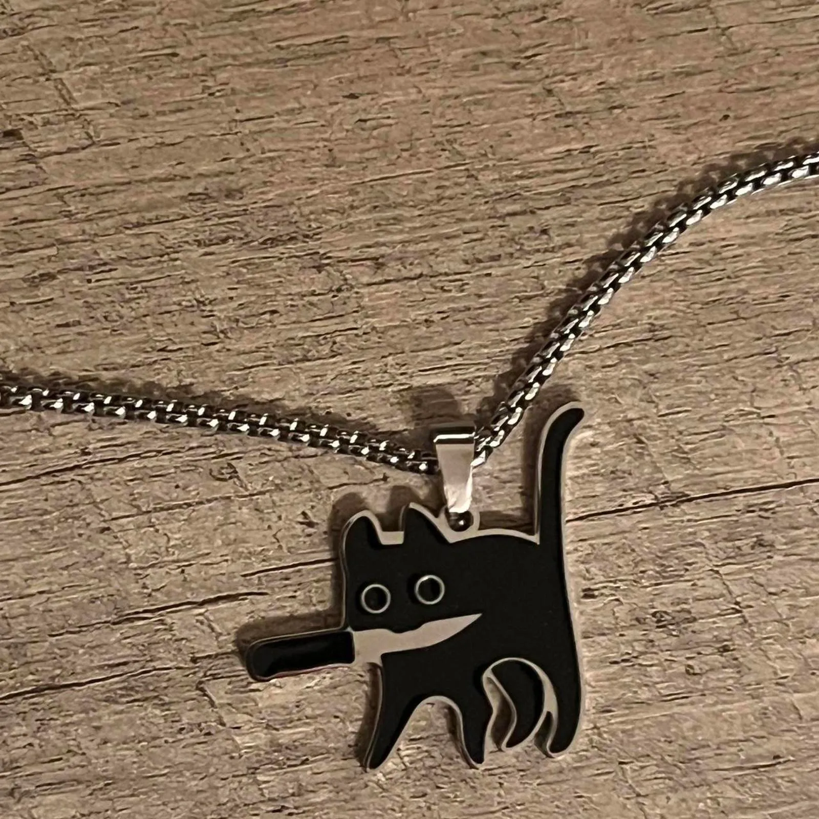 Cute black cat vintage Y2K necklace Silver - Image 2